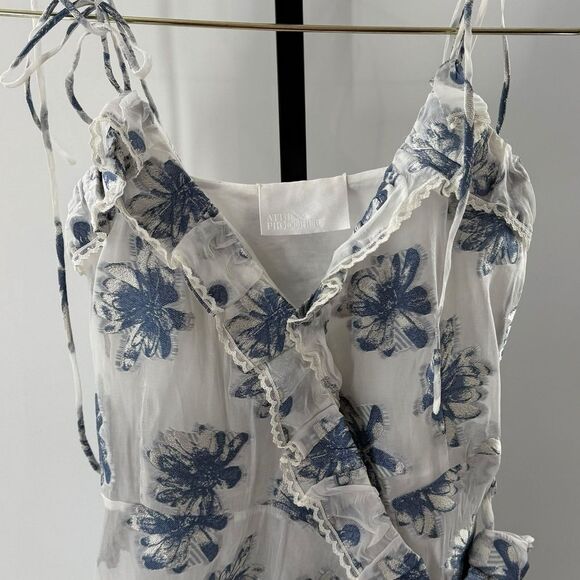 Athena Procopiou Size 2 French Fairytale Ruffle Wrap Dress Blue White Floral - Picture 9 of 14
